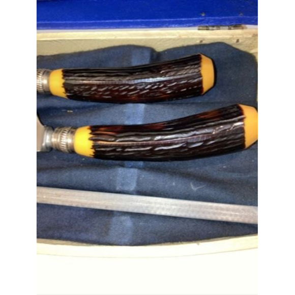 Vintage Washington Forge 3 Piece Carving Set Faux Antler Handles - Picture 4 of 7